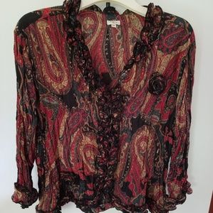 Agora embellished beaded ruffle blouse